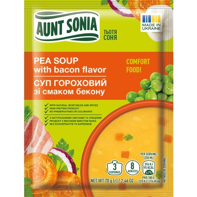 Їжа швидкого приготування Тьотя Соня Суп гороховий з беконом 70 г (4820015101334) Вінниця - фото 1