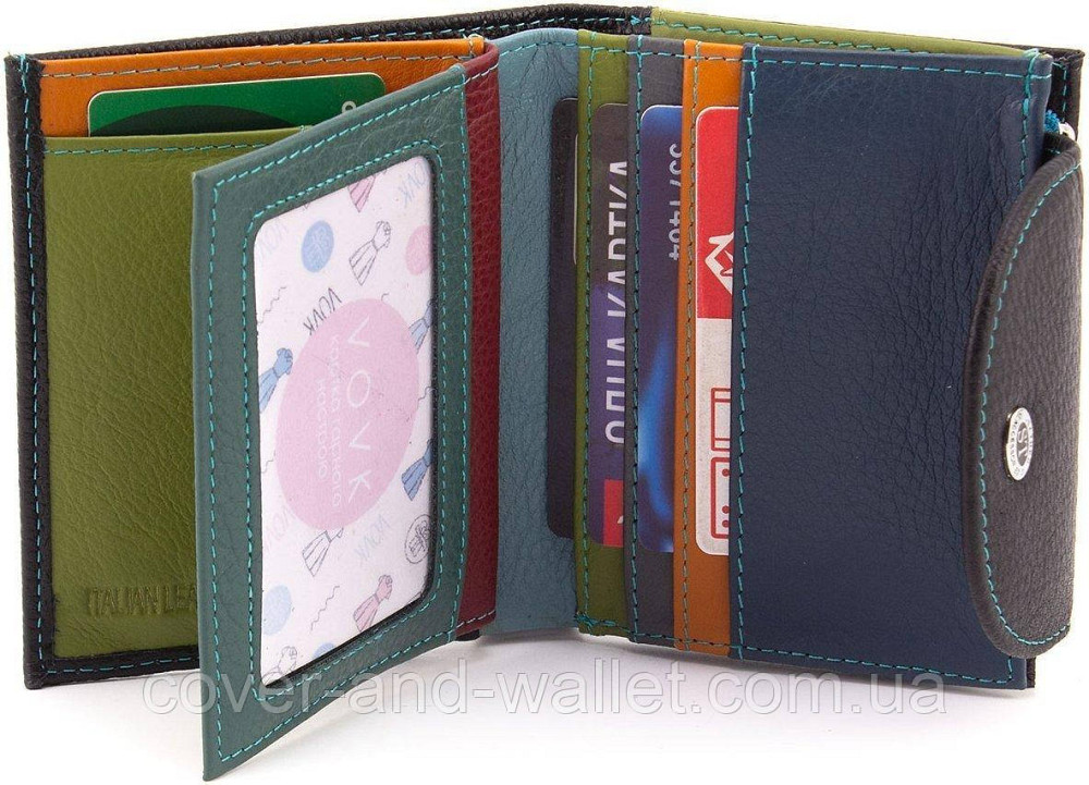 Небольшой женский кожаный кошелек с монетницей черного цвета ST 410-1 Киев - изображение 4