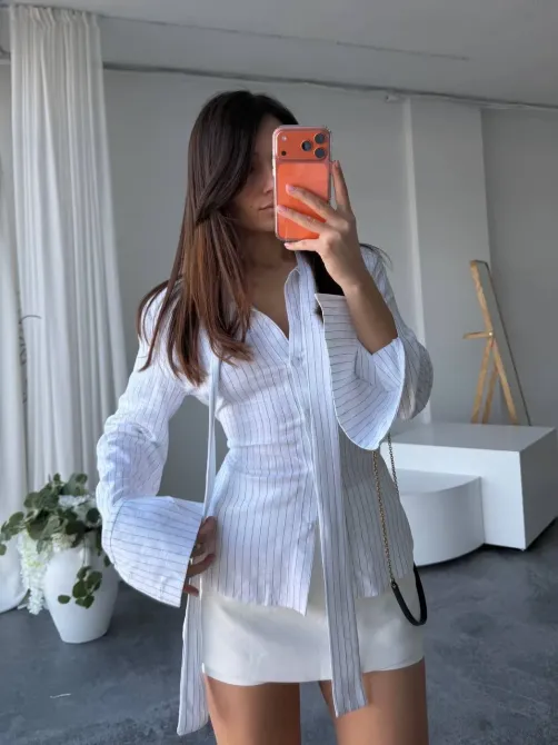 Стильна жіноча сорочка зі льону в смужку Одеса - фото 7