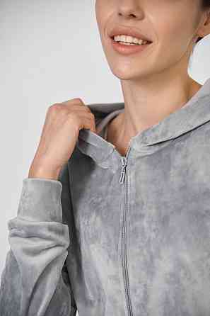 Женский велюровий костюм на змейке с капюшоном Серый M Харьков