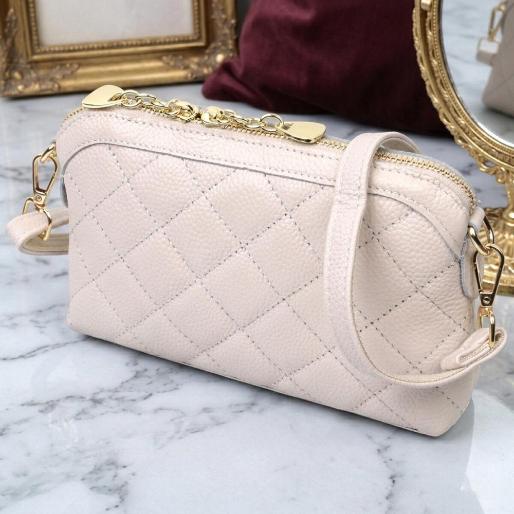 Стильна сумка жіноча через плече з натуральної стьобаної шкіри Vintage 22316 Біла Київ - фото 11