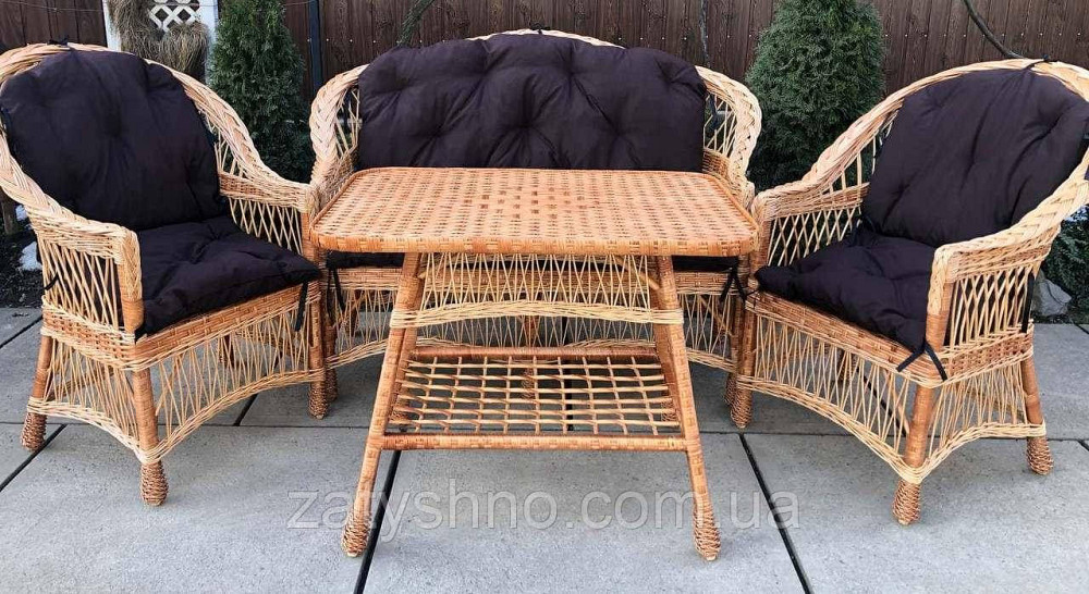 Зручні меблі з лози з коричневими подушками Київ - фото 2