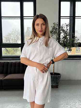 Легкий жіночий базовий комбінезон льон Білий, 42 Одеса