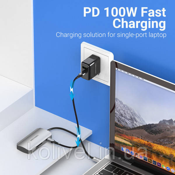 Хаб USB 3.1 Type-C -> 3хUSB 3.0/SD/TF/PD 100W 6-in-1 Vention (TNHHB) Київ - фото 4