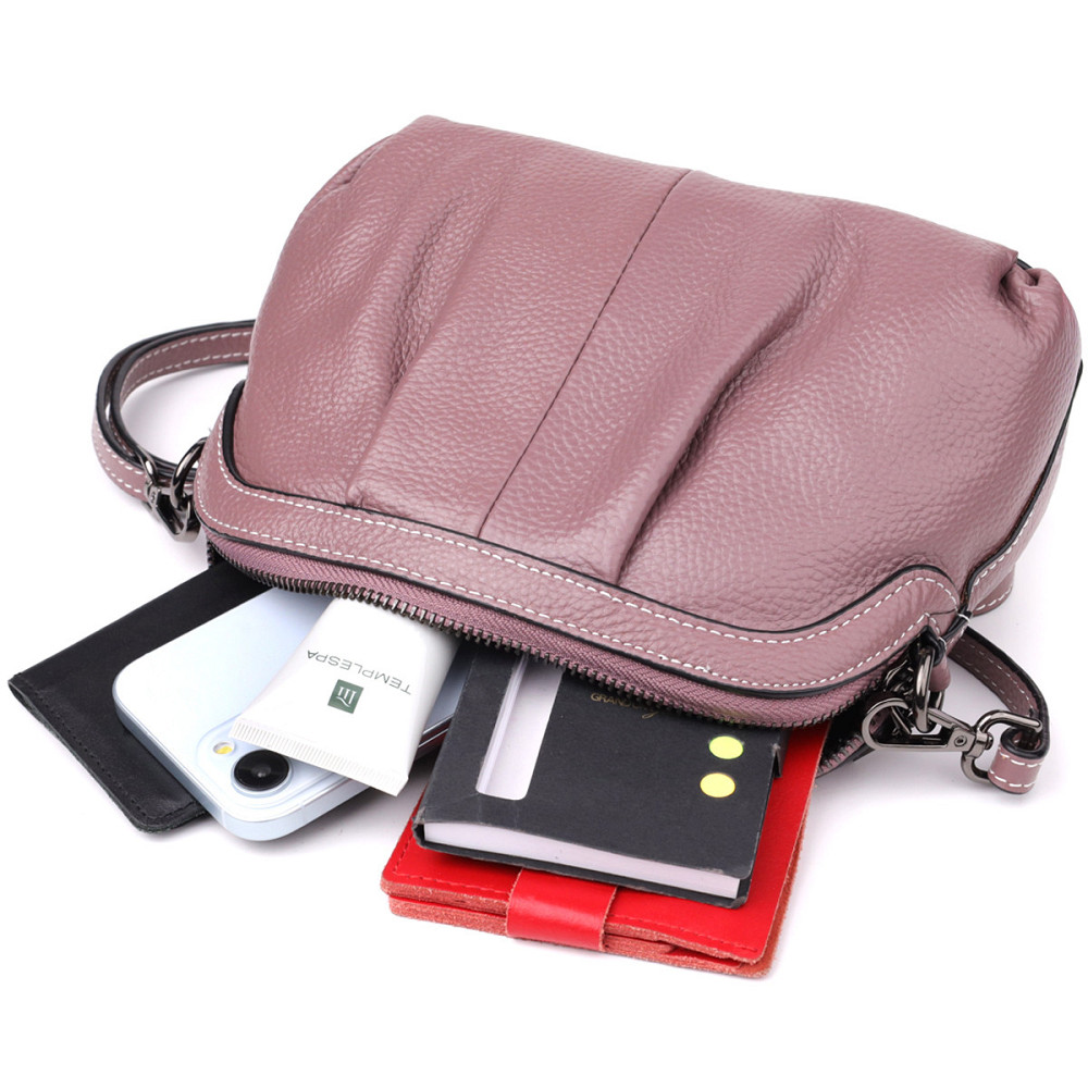 Цікава жіноча шкіряна сумка з ефектним драпіруванням Vintage 22898 Пурпурний Київ - фото 7