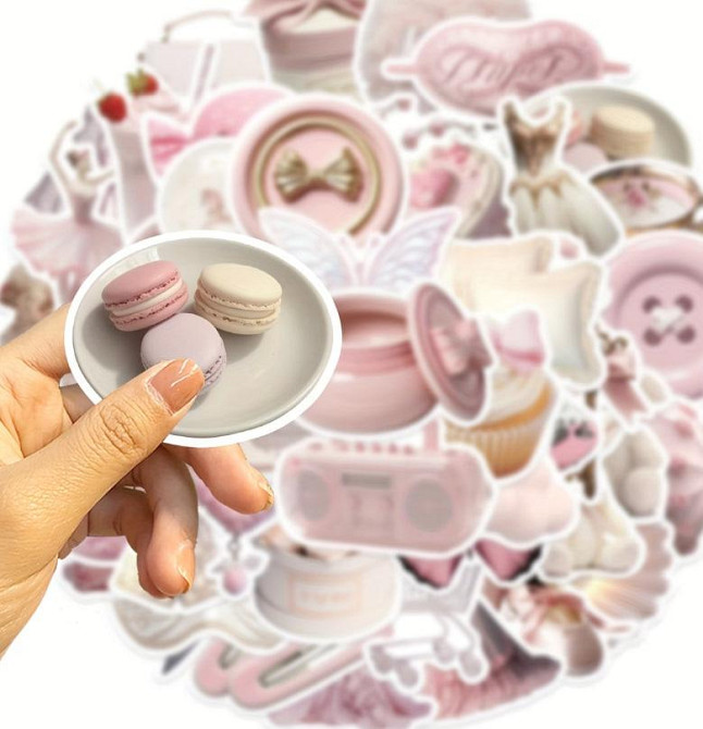 Набір стікерів Естетичні рожеві 50 шт – вінілові наклейки для дівчат, ноутбука та щоденника Київ - фото 2