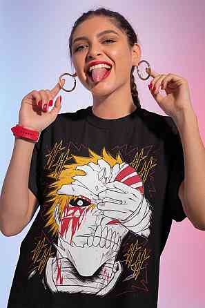 Футболка чоловіча з аніме принтом Бліч оверсайз (S/M/L) Чорний AnimeJ0529 Дніпро