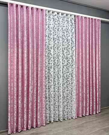 Комплект штор VR-Textil Жаккард Вензель 150х270 2шт и Тюль 400х270 476ш-1147т Розовый с белым 71-102/3 Киев