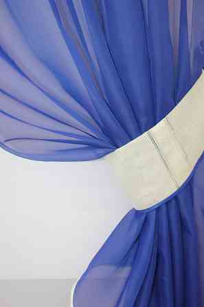 Кухонний комплект (290х170см) шторки з ламбрекеном і підхватами колір синій з бежевим 00к 59-613 Київ