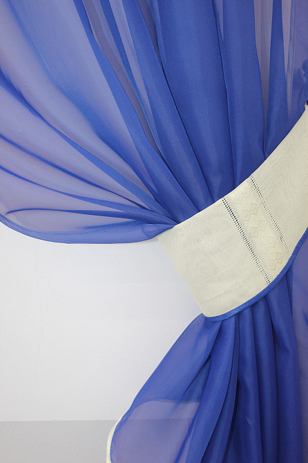 Кухонний комплект (290х170см) шторки з ламбрекеном і підхватами колір синій з бежевим 00к 59-613 Київ - фото 3