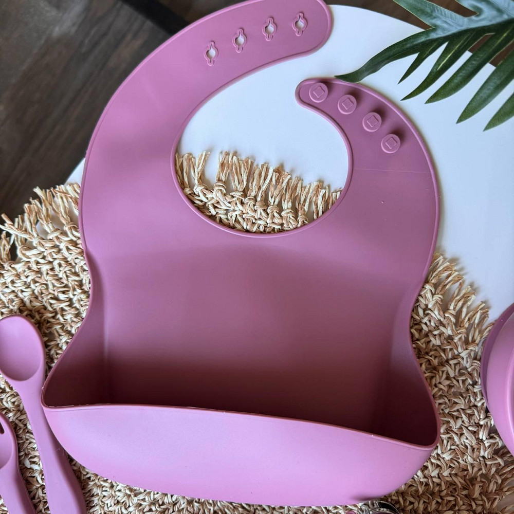 Набір дитячого силіконового посуду для дітей 9 предметів на присосках Колір рожевий пакунок малюка Київ - фото 4