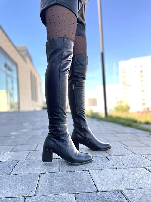 Stepter Ботфорти на підборах жіночі на зиму теплі з натуральної шкіри чорні 6076 / Чоботи шкіря Коломия - фото 9