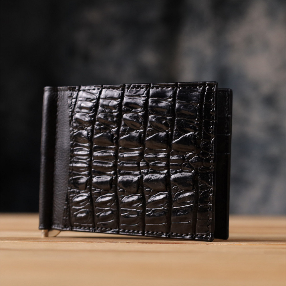 Зажим CROCODILE LEATHER 18169 из натуральной кожи крокодила Черный Киев - изображение 9