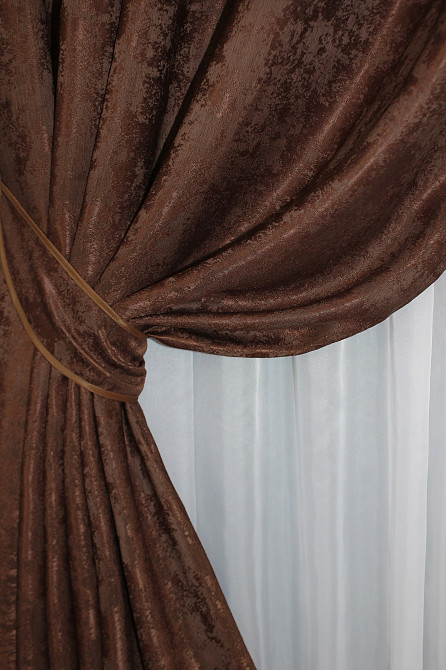 Комплект штор на люверсах VR-Textil Жаккард Sultan YL № 1204ш Коричнево-бордовый 150х250 см 2 шт (37-0063) Киев - изображение 4