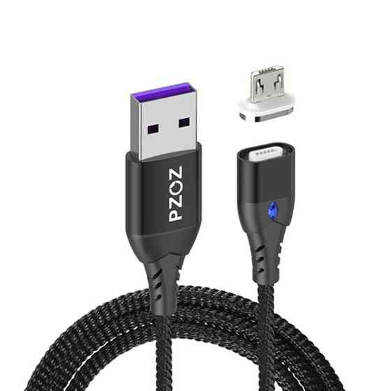 Магнітний кабель з наконечником PZOZ Micro-USB 5 А для заряджання та передавання даних (Чорний, 1м) Николаев