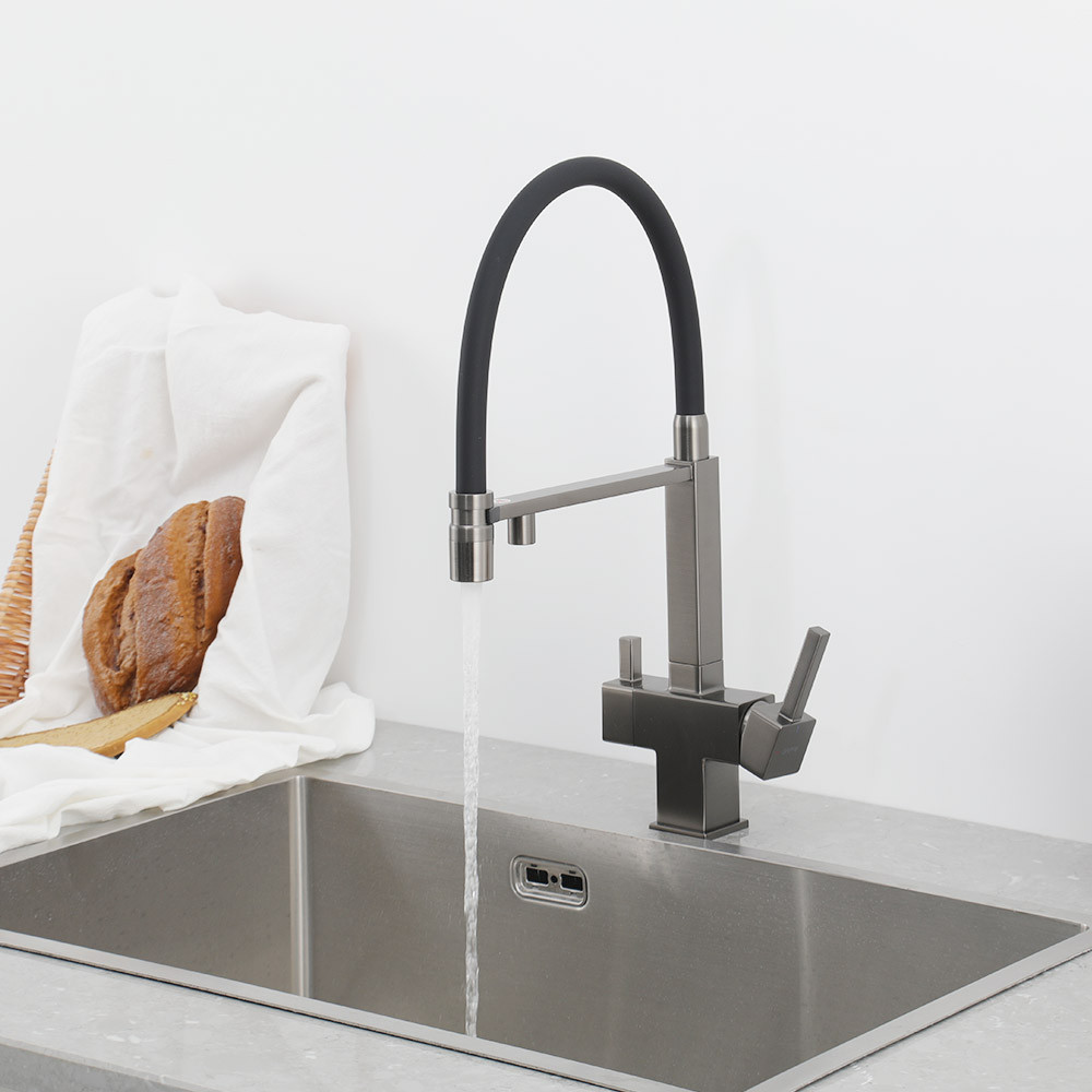 Змішувач для кухні з підключенням до фільтру GAPPO G4395-59 з гнучким виливом, графіт Київ - фото 2