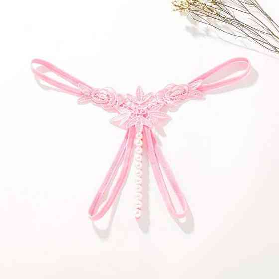 Стринги с бусинками и цветами - Розовый - S/M – Эротическое бельё Винница