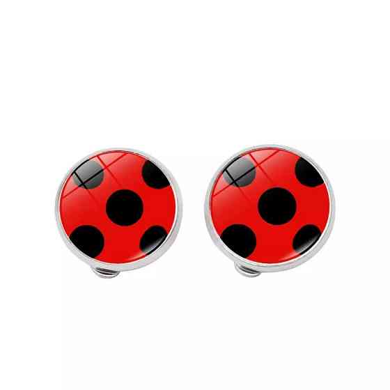 Клипсы детские серьги в горошек 14 мм красно-черный Киев