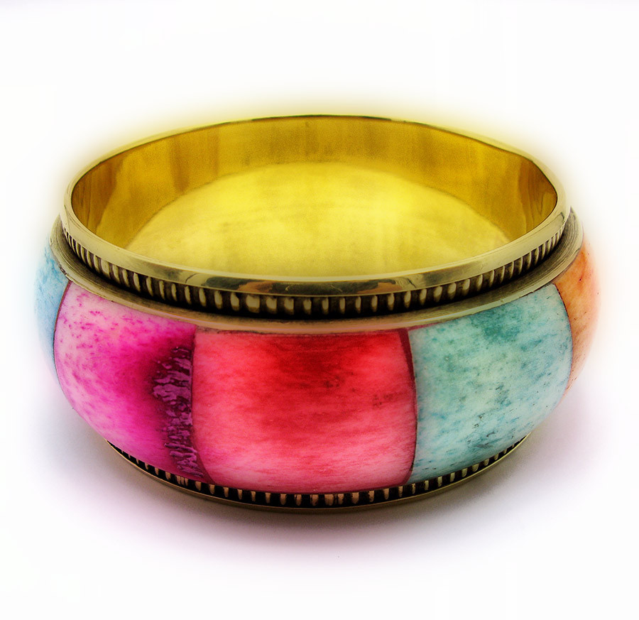 Браслет мідний широкий із кольоровими кістяними вставками Київ - фото 1