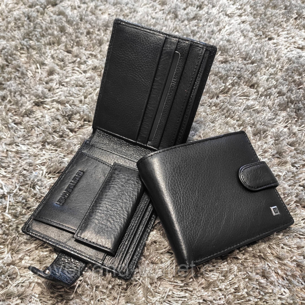 Тонкий чоловічий шкіряний гаманець чорного кольору Marco Coverna M4 Київ - фото 5