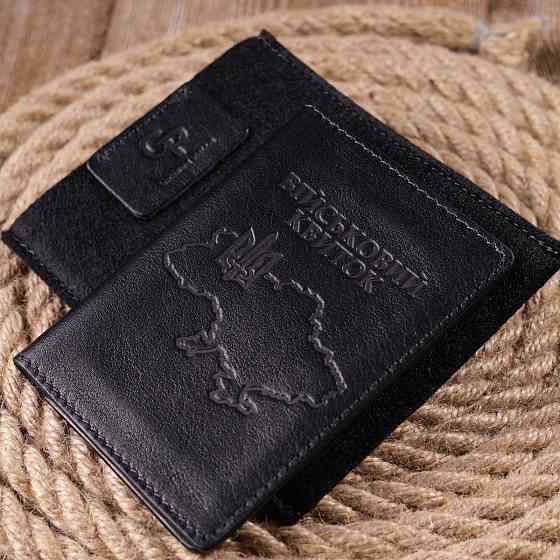 Обкладинка з глянсової шкіри на військовий квиток Чорна (GRANDE PELLE) Київ