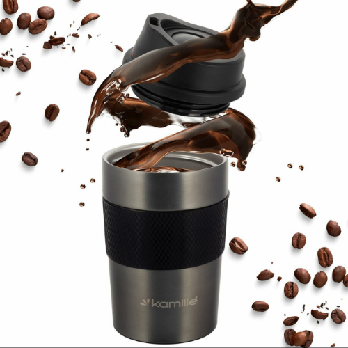 Термочашка 360мл з TPR вставкою нержавіюча сталь графіт KAMILLE 2150 Житомир - фото 2