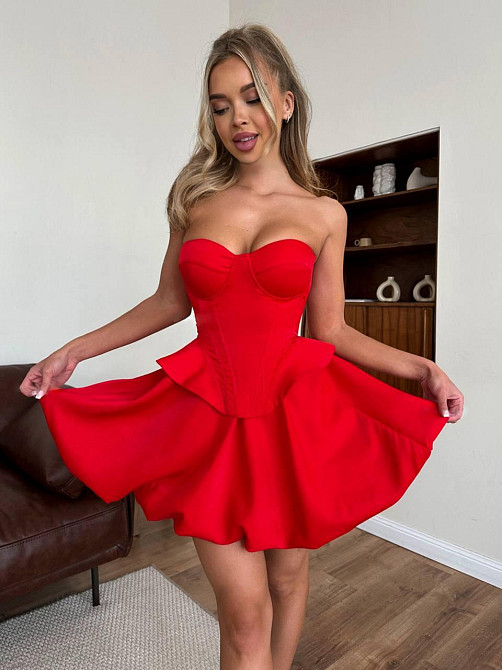 Женское романтическое платье с корсетом костюмка люкс. Красный, 44/46 Одесса - изображение 1