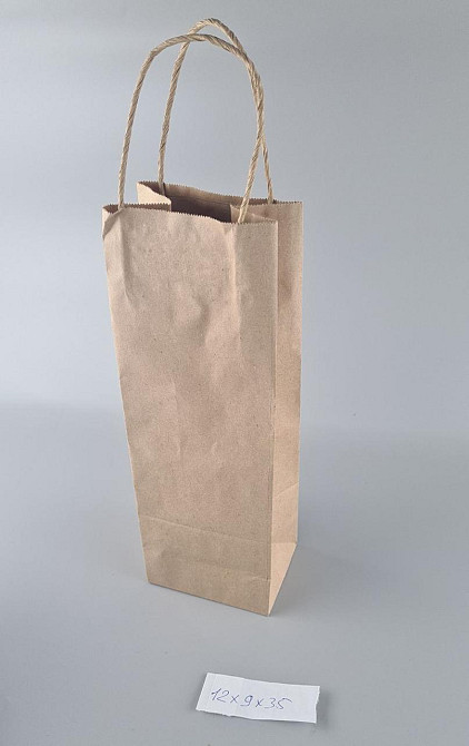 Пакет із ручками паперовий 12*35*9 бурий для пакування пляшки (25 шт.) Харків - фото 3