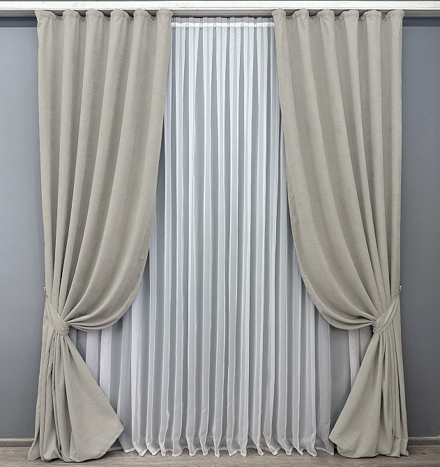 Комплект готовых штор VR-Textil Микровелюр Petek YL № 1803ш Светло-серый 150х270 см 2 шт (33-1068) Киев - изображение 2