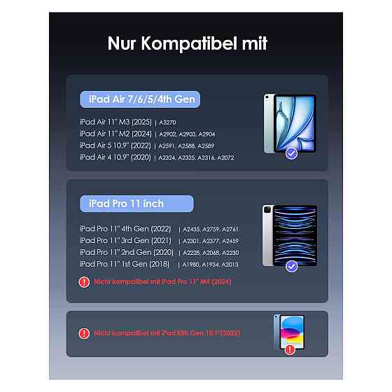 Чохол клавіатура Qulose QWERTZ для iPad Air 11 M3 2025 M2 2024 iPad Air 10.9 (4/5) iPad Pro 11 Bluetooth USB-C чорний Київ