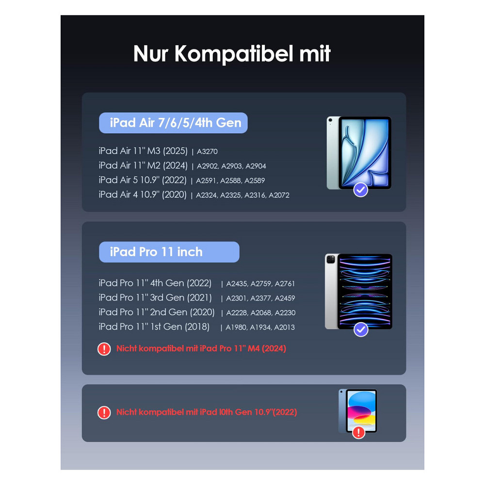 Чехол клавиатура Qulose QWERTZ для iPad Air 11 M3/M2 iPad Air 10.9 (4/5) iPad Pro 11 Bluetooth USB-C черный Киев - изображение 6