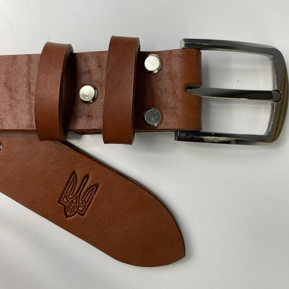 Ремінь чоловічий натуральна шкіра для джинсів, шкіряний пояс Герб, коричневийMasterSem Київ - фото 6