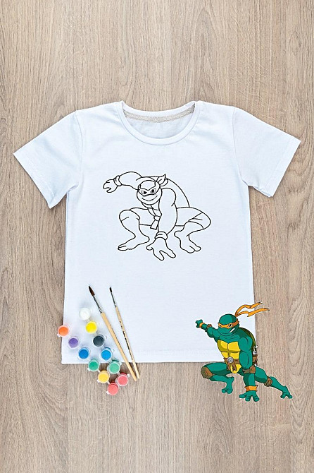 Футболка-розмальовка дитяча Футболка-розмальовка дитяча МІКЕЛАНДЖЕЛО Крохатушка одяг Київ - фото 2