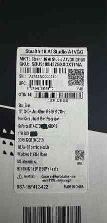 Ноутбук MSI Stealth 16 i9rtx4070 1TB Киев