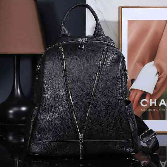 Рюкзак жіночий шкіряний з ременем 22х28х11, наплічна сумочка для дівчини студентки, чорна Київ