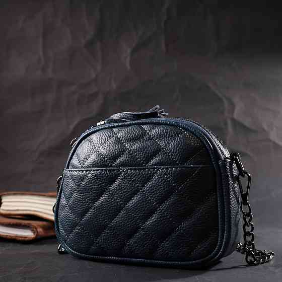 Стильна жіноча стьобана сумка з натуральної шкіри Синя (Vintage) Київ