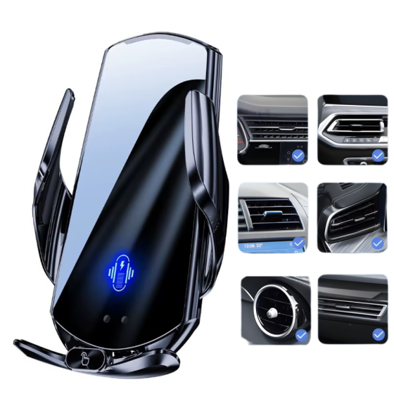 Держатель для телефона,автомобильный с беспроводной магнитной зарядкой 15W Type-C, Micro, Lightning, чёрный Каменец-Подольский