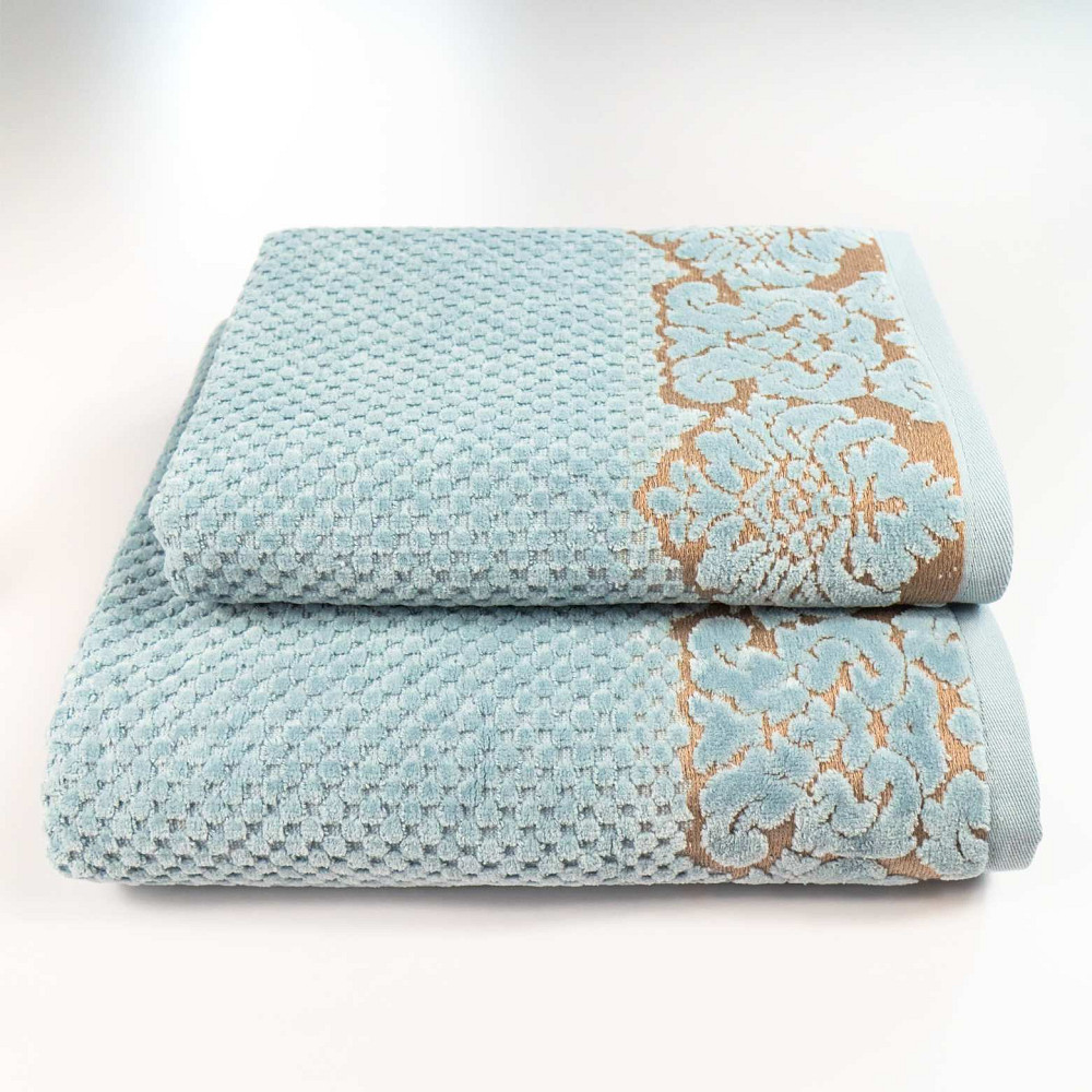 Набор махровых полотенец 2шт 50x90см, 70x140см Damask Премиум качества Жаккардовое с велюром 550г/м2 (Мятный) Сумы - изображение 1
