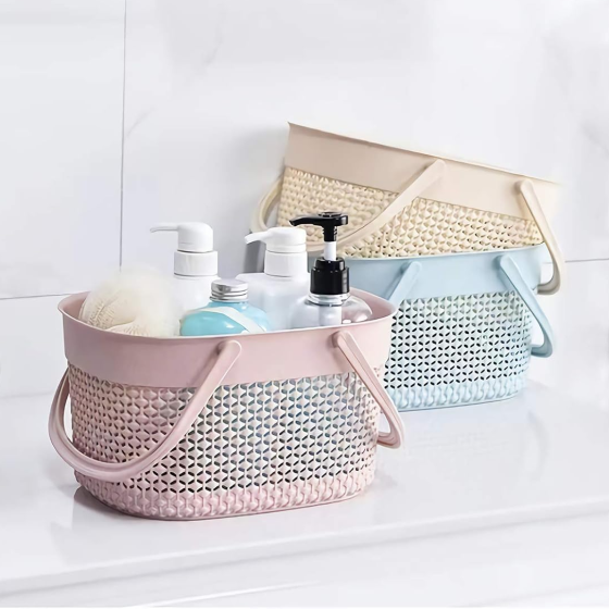 Пластиковий кошик з ручками, 26×15×20см, органайзер для дому, кошик для ванної, рожевий колір Кам'янець-Подільський