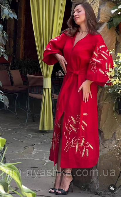 Червона жіноча вишита сукня льон Колоски Кривий Ріг - фото 1