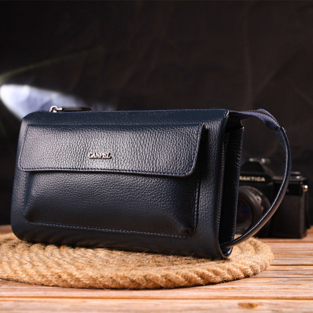 Современный мужской клатч из натуральной зернистой кожи CANPELLINI 21558 Синий Киев - изображение 9