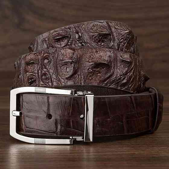 Ремінь чоловічий CROCODILE LEATHER 18178 з натуральної шкіри крокодила Коричневий Київ