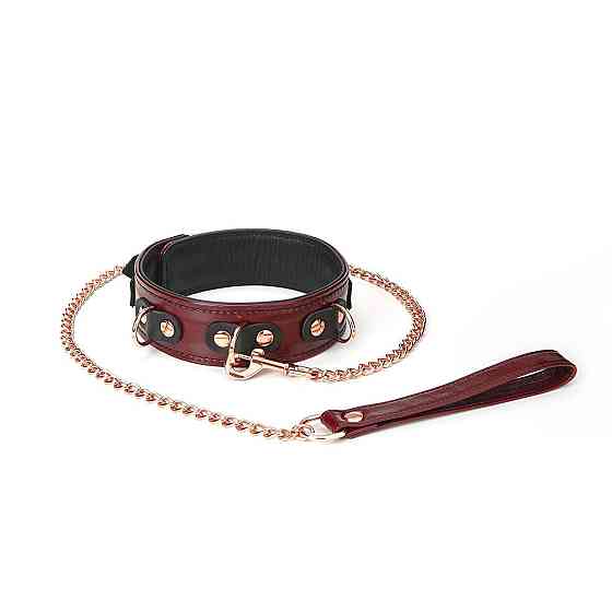 Шкіряний нашийник з повідцем Liebe Seele Wine Red Collar and Leash, 3 кільця для кріплення Sex Aura Київ