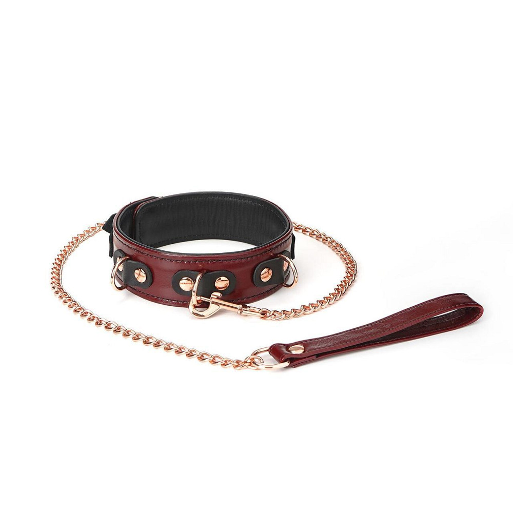 Шкіряний нашийник з повідцем Liebe Seele Wine Red Collar and Leash, 3 кільця для кріплення Sex Aura Київ - фото 1