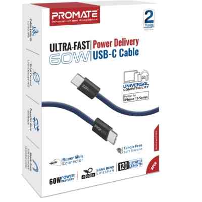 Дата кабель USB-C to USB-C ecoline-cc120.navy Promate (ecoline-cc120.navy) Вінниця