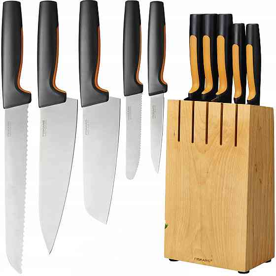 Набір Кухонних ножів 5 предметів з дерев'яною підставкою Fiskars "Functional Form" (1062927) Нержаві Нововолинськ
