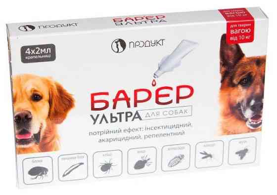 Барьер Ультра капли от блох и клещей для собак 10 - 20 кг (4 ампулы х 2 мл) Продукт Винница