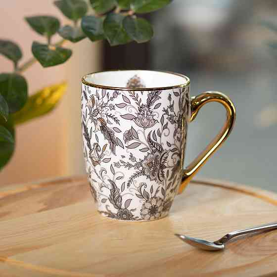 Порцелянова чашка 400 мл із золотим обідком і золотою ручкою Сіра RX-N240665G Київ