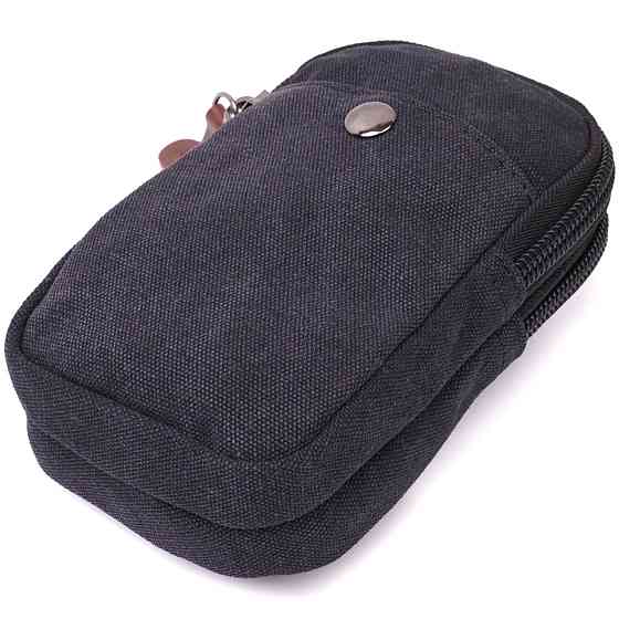 Сумка-чехол на пояс с металлическим карабином из текстиля Vintage 22223 Черный Киев