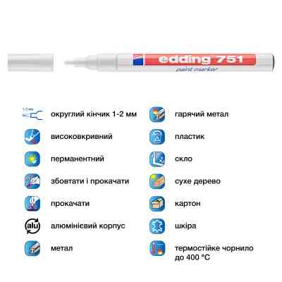 Маркер Edding Paint 1-2 мм круглый белый (e-751/49) Винница